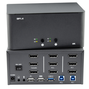 8k三重显示器显示端口1.4 HDR10 KVM交换机，带USB 3.2第二代热键VRR 32.4 Gbps带宽USB 3.0接口 - Product Image 2