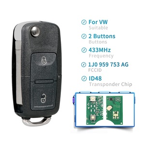 กุญแจรีโมทรถยนต์พับได้2ปุ่มสำหรับเปลี่ยน VW Golf POLO Passat Skoda 433MHz ชิป ID48 1J0959753AG กรอบกุญแจ OEM - Product Image 2