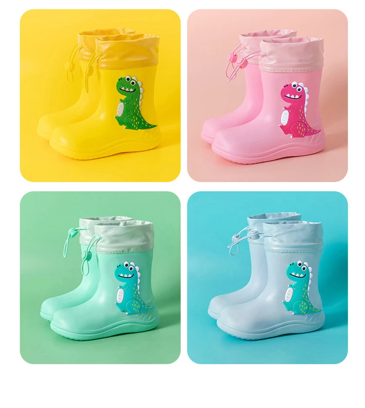 Children's Rubber Boots Unisex Dinosaur Rain Boots For Kids Anti Slip Soft Water Shoes