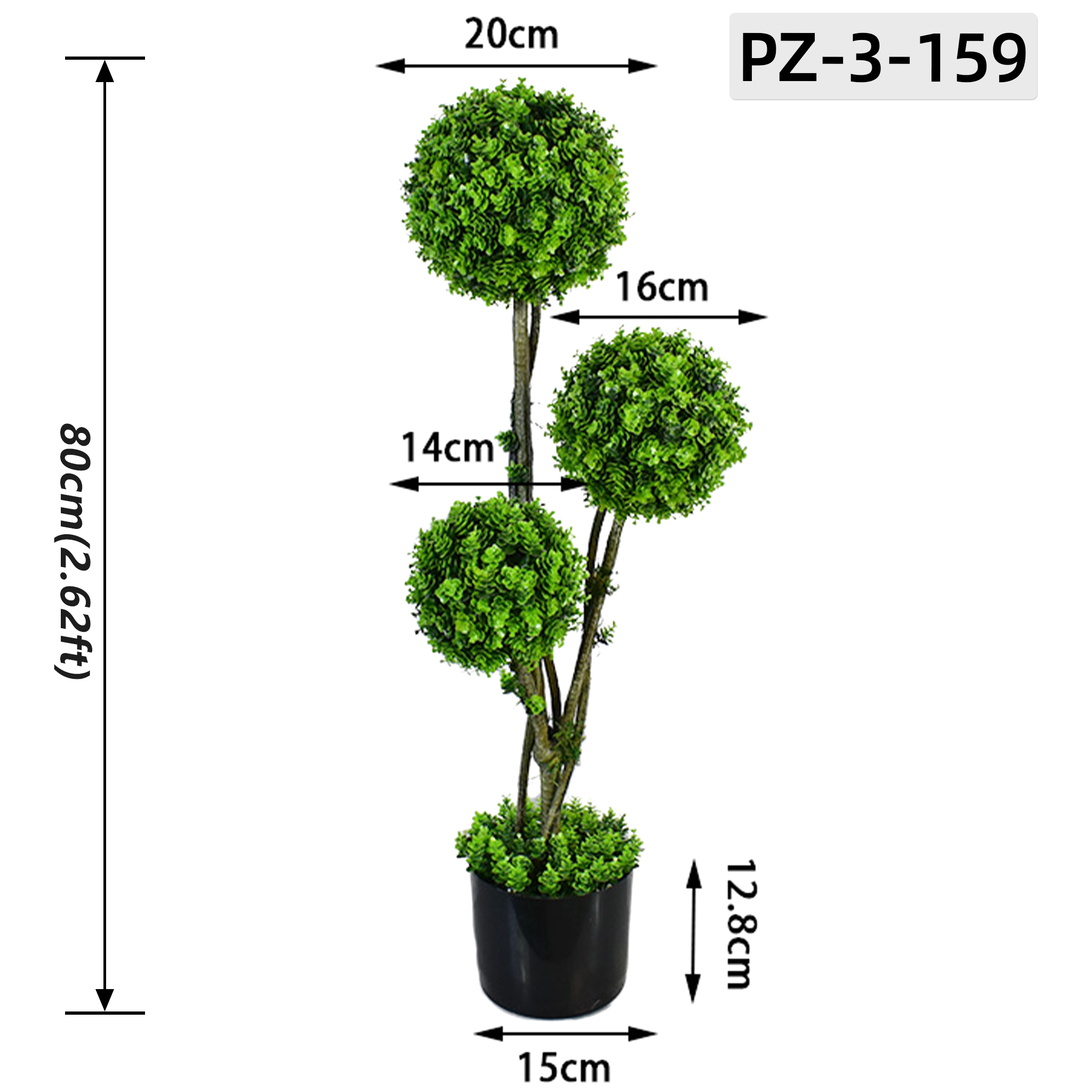 Arbre topiaire triple boule de buis mini vert clair (80 cm/2,62 pieds)