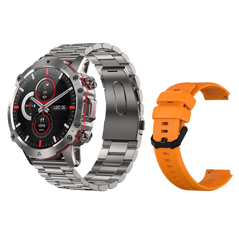 Bracelet en acier inoxydable argent + silicone orange