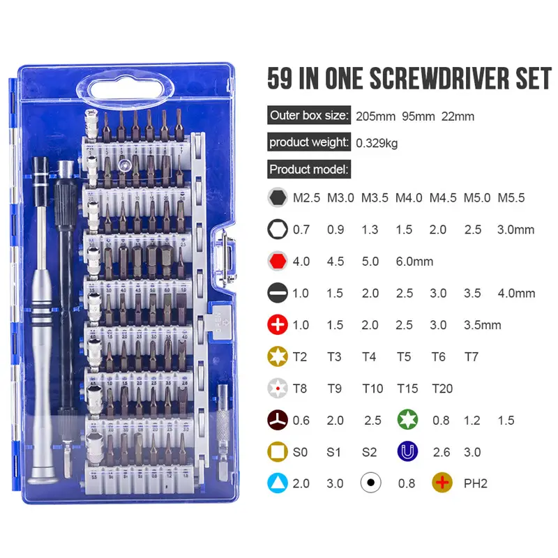 Bộ Tua Vít Từ Tính 60 Trong Một NINDEJIN, Bộ Tua Vít Torx Nhỏ Cách Điện Chính Xác, Bộ Dụng Cụ Sửa Chữa Máy Tính Xách Tay