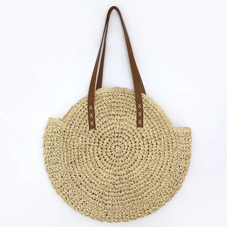Sommer mode Lady Straw Beach Basket Bucket Bag Große Kapazität Woven Tote Travel Handmade Handtasche