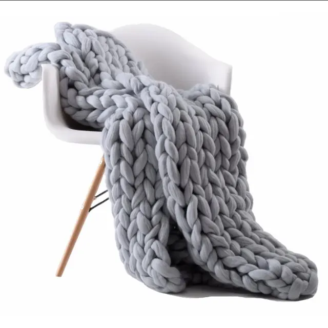 Großhandel Hochwertige Super Soft Handmade Cosy Knit Throw Blanket Erwachsene Merinowolle Chunky Weighted Blanket
