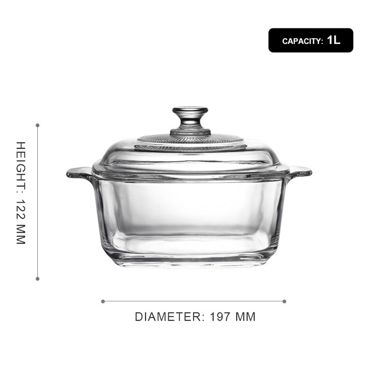 Pot carré trempé 1L (diamètre 19,7 cm) BJW203-3