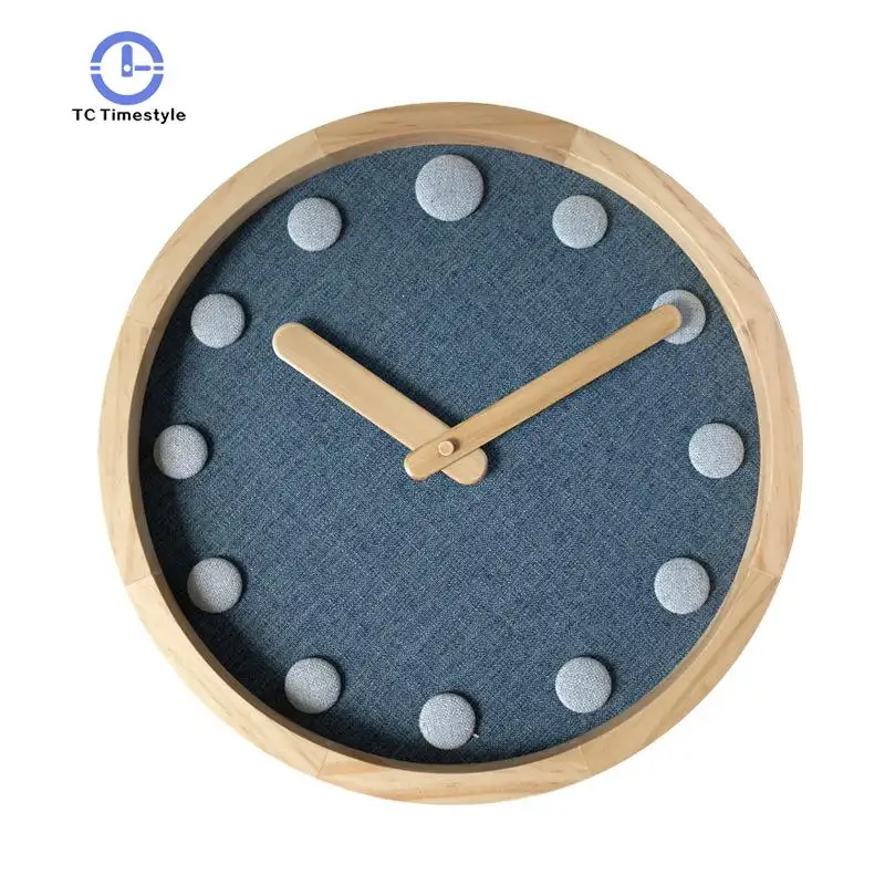 간단한 단단한 나무 벽 시계 거실 패브릭 아트 음소거 침실 시계 석영 성격 시계 현대 디자인 홈 장식 시계
