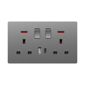 高品质塑料电脑插座英国标准146型双13A插座，带usb和c型 - Product Image 1