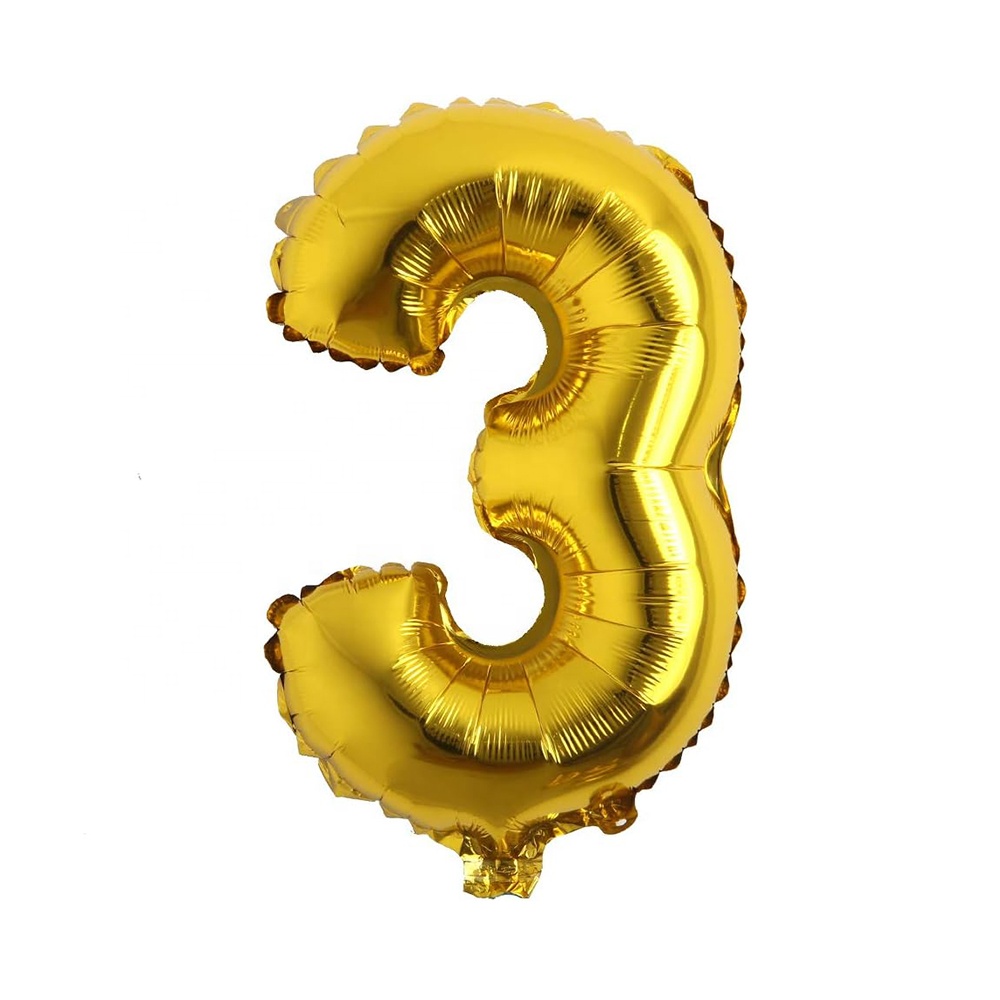 3 globos numéricos dorados