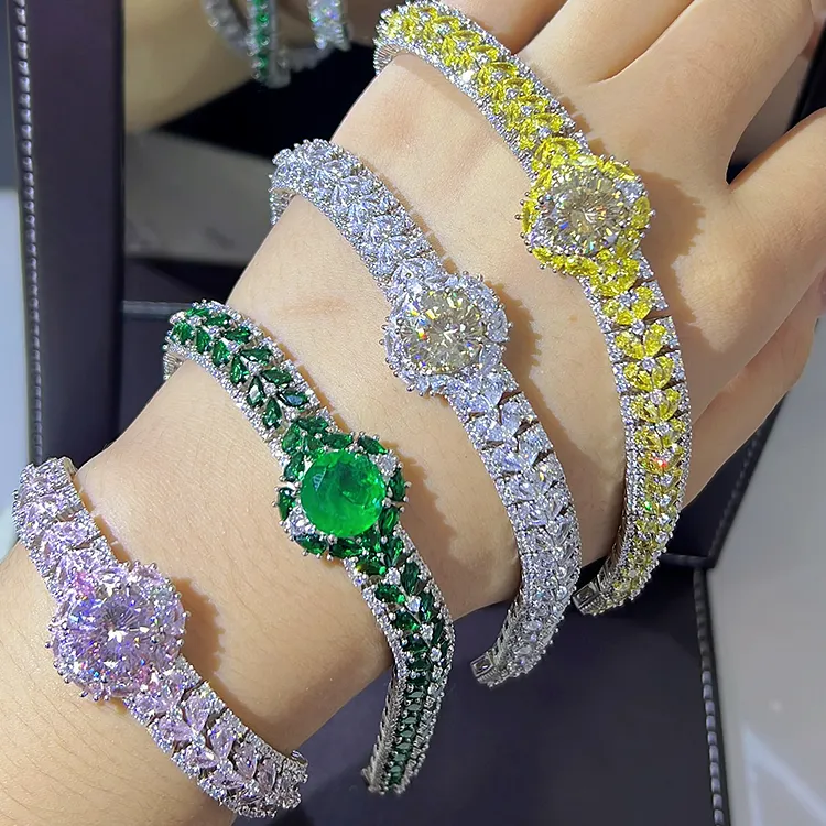 Colorful CZ stone tennis bracelet cubic zirconia women sterling silver bangle bracelet