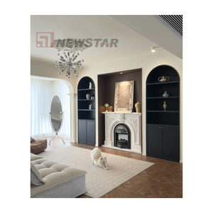 Newstar现代热卖设计豪华大型室内环绕石炉壁烧结石黑色大理石壁炉架壁炉