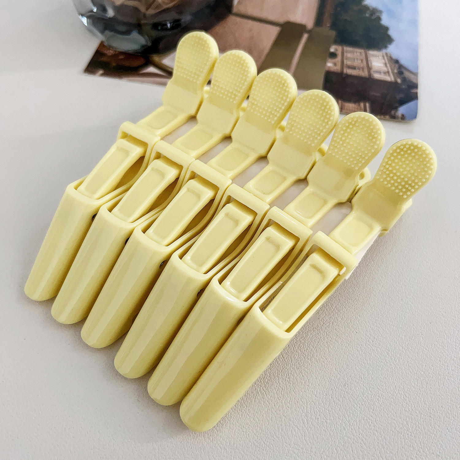 Lot de 6 pinces crocodiles - jaune crème