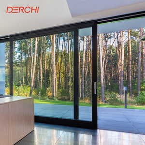 DERCHI AS2047 NFRC אלומיניום מסגרת דקה דלתות הזזה שחורות פטיו מחיצה חיצונית מערכת דלתות הזזה מזכוכית חלבית