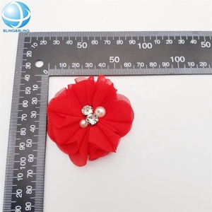 现代黑红花织物纱布珍珠鞋夹鞋带装饰女鞋配件