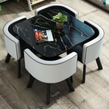 Mesa cuadrada con diseño de piedra negra, 90 cm - Estampado en blanco y negro.