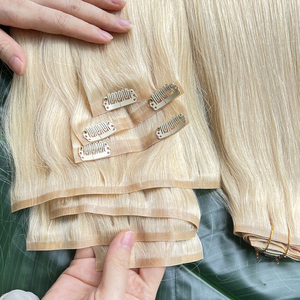 613 Clip in Haar verlängerungen Echthaar 7pcs Bleach Blonde Remy Echthaar Clip in <span class=keywords><strong>Extensions</strong></span> - Product Image 2