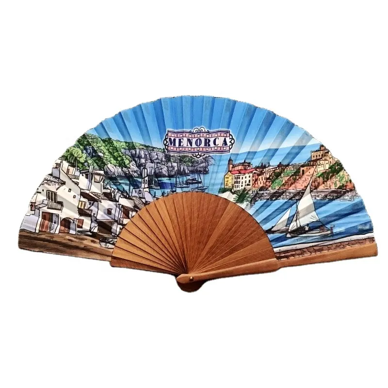 Fabrik Großhandel spanischen Stil dunkle Holz farbe Eisenholz Hand fächer mit individuell bedruckten CMYK Design für Souvenirs