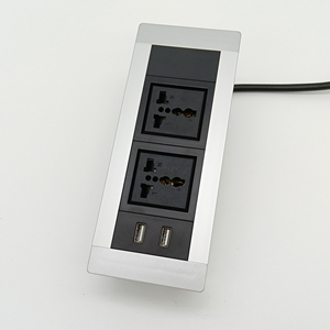 Mesa multifuncional con dos tomas de corriente, puerto de carga USB Dual, enchufe superior de escritorio de oficina, logotipo personalizado, marco de aleación de aluminio - Product Image 6