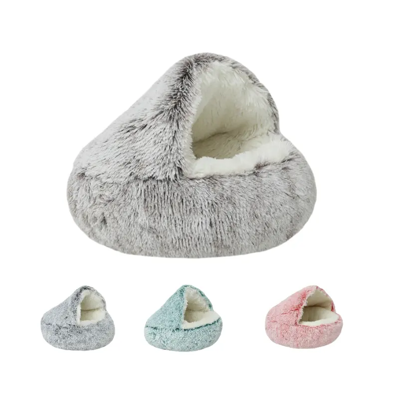 Atacado Bonito Cozy Comfy Semi Fechado Inverno Quente Interior Lavável Non Slip Rodada Pet Bed Para Gatos