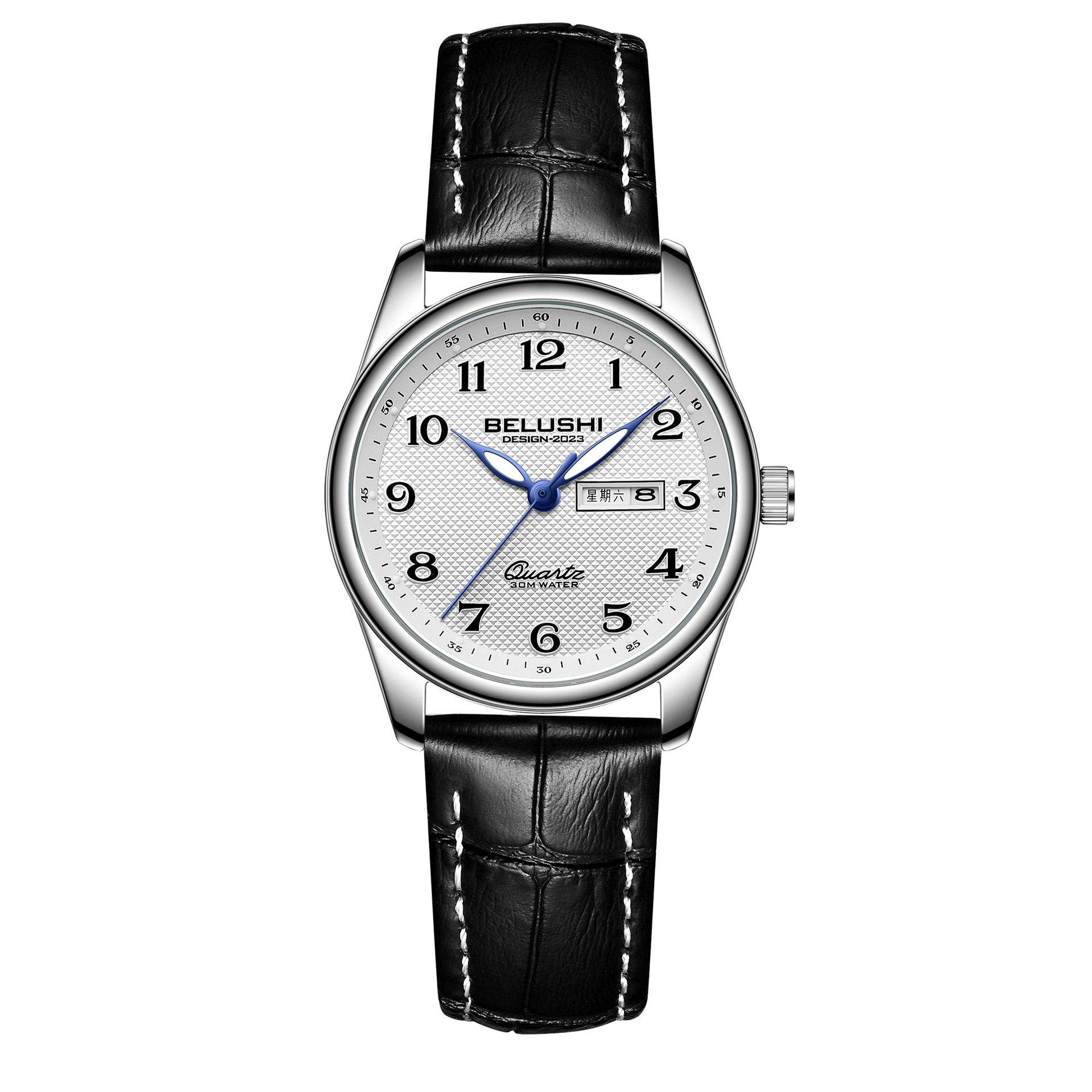 B- 9401 silver style for women Shell white surface black belt