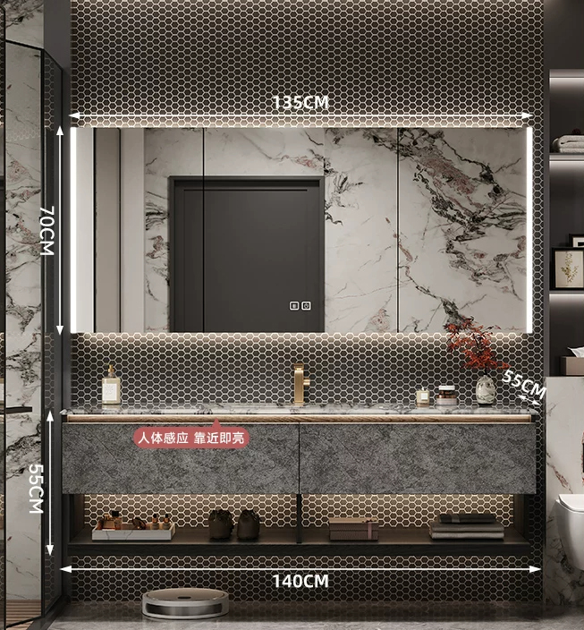 140cm Marble Countertop& Ceramic Sink+smart cabinet