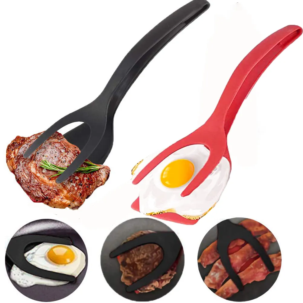 Espátula de silicona 2 en 1 para huevos, utensilio de cocina, doble espátula para tortitas, pinzas para pala de barbacoa