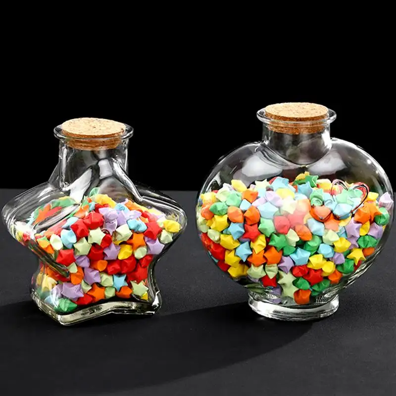 Wholesale Wishing Bottle With Cork star heart flower shape empty jar Decorative Glass Candy candle Jars