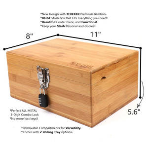 FOR Herbs and Accessories, Store <strong>Grinders</strong>, Papers, Portable Organizer with Dividers Wooden Stash Box with <strong>Rolling</strong> Tray
