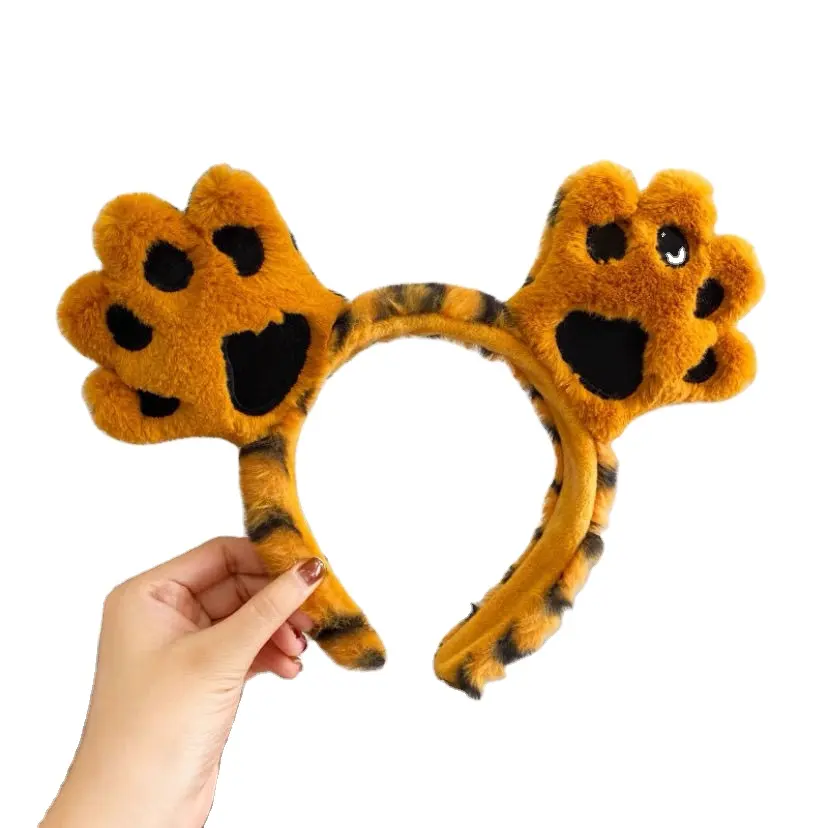 Bandeau oreilles de tigre en peluche pour la fête d'Halloween, accessoires de déguisement de tigre et de lion