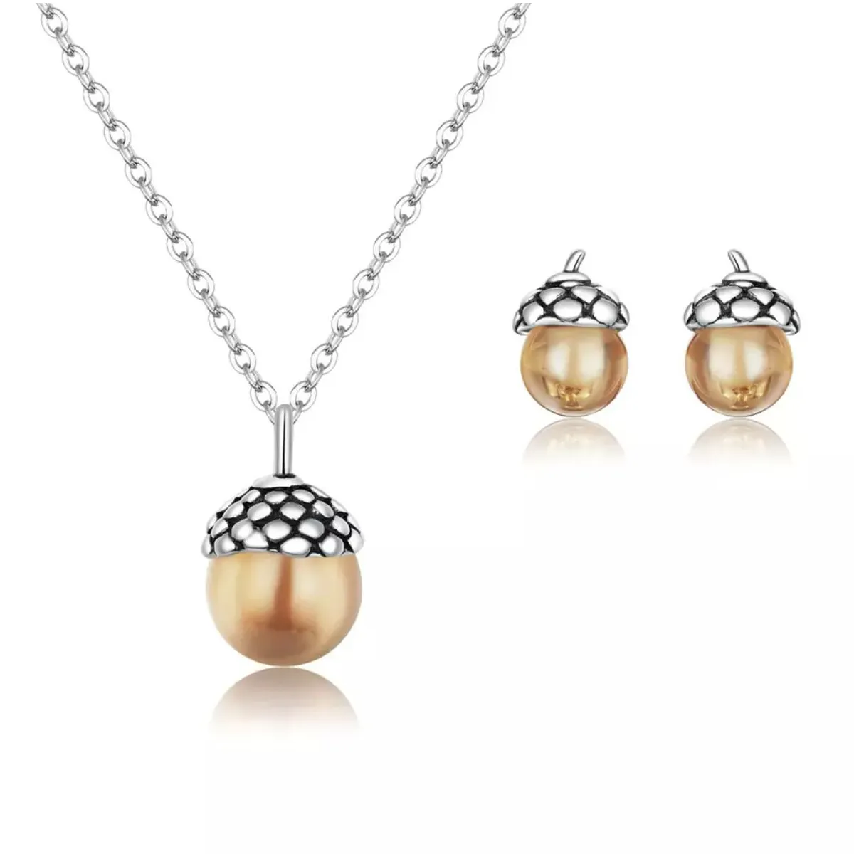 Conjunto de joyería de plata de ley 925 al por mayor para mujer, aretes de Bellota de diseñador de moda, cadena, collar, conjuntos de joyería