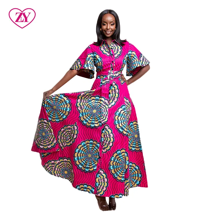 Đầm Áo Gợi Cảm Châu Phi Thời Trang Bán Chạy Đầm Áo Sơ Mi Nữ Maxi Batik Tay Loe Ngắn Thời Trang Mùa Hè