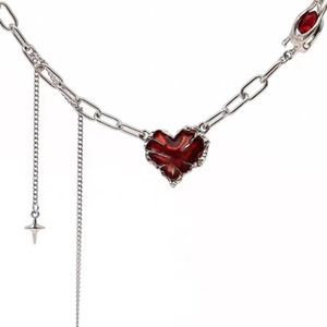 Gothic <strong>Red</strong> Peach Heart Necklace Ghost Claw Love Short Choker Punk Clavicle <strong>Chain</strong> for Women Jewelry