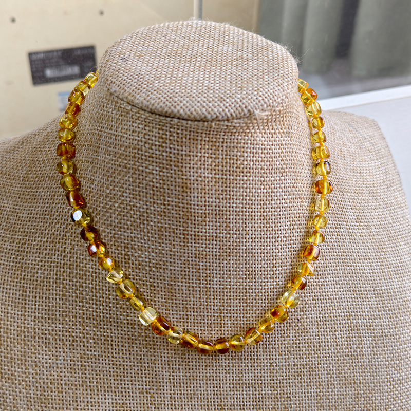 Collier bébé rond ambre doré-5mm-6g-36cm-article L037