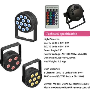 6in1 RGBAW UV IR Remote <strong>Control</strong> 12x8 <strong>Dmx</strong> Flat Led Par Can Light <strong>with</strong> Great Wash Effect for Live Events - Product Image 3