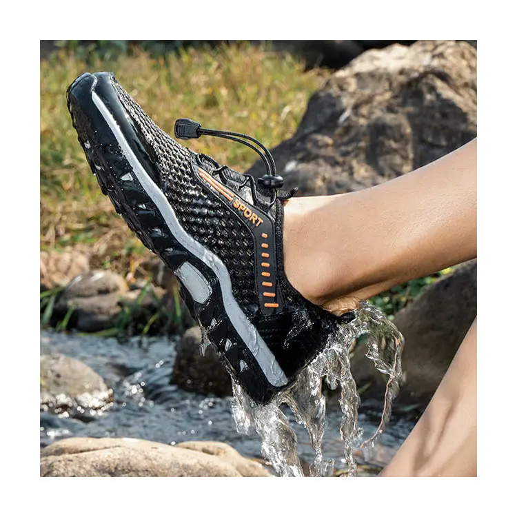Sapatos de caminhada de malha respirável para homens, calçados macios e confortáveis de verão antiderrapantes resistentes ao desgaste e lazer ao ar livre