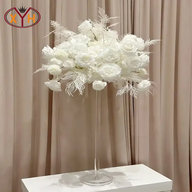Xinyuanxing Suporte de flores de cristal de metal dourado para decoração de mesa de casamento peça central
