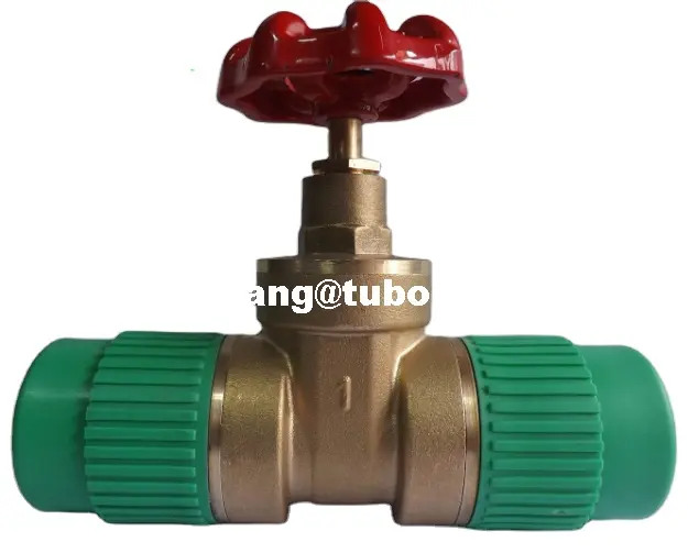 DIN8077/8078 Ppr Gate Valve Ms58 Kuningan Gate Valve Pn16 dengan Bypass Ppr 2 Sisi Union