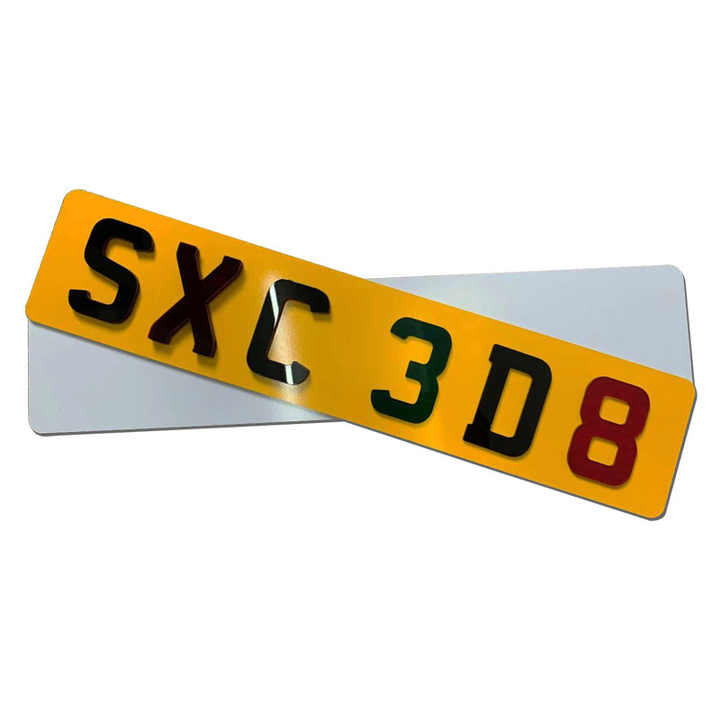 UK 52x11cm Custom Blank Yellow/White Reflective Acrylic Car License Plate Acrylic Euro License Plate With 3D/4D Letters Numbers