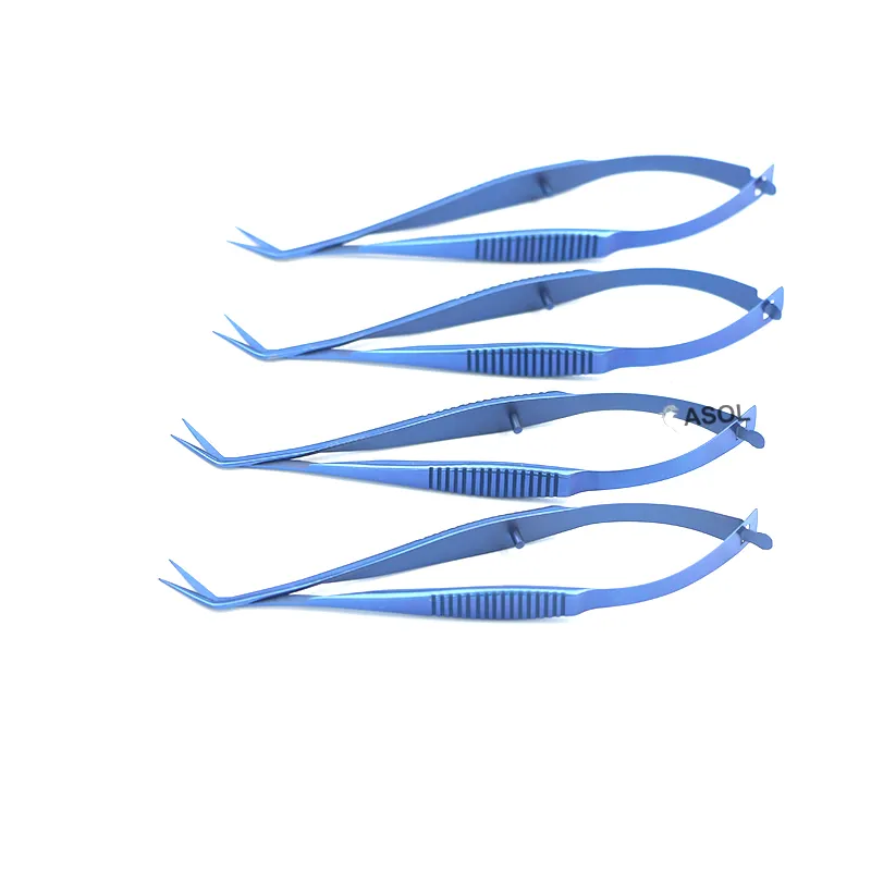 Ciseaux IOL, lames inclinées de 10mm avec dents de 95mm de long, instruments ophtalmiques pour les yeux en titane ciseaux chirurgicaux