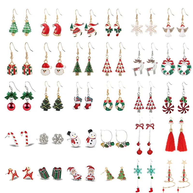 Wholesale Christmas Snowflake Elk Bell Epoxy Copper Ear Hook Pendant Ornament Christmas Tree Earrings