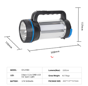 High-quality <strong>LED</strong> Torch - 5W Main Light with 54-<strong>LED</strong> 3-side Light - 3600mah 10 Camping Rechargeable Battery Lithium Battery 60 ABS - Product Image 6