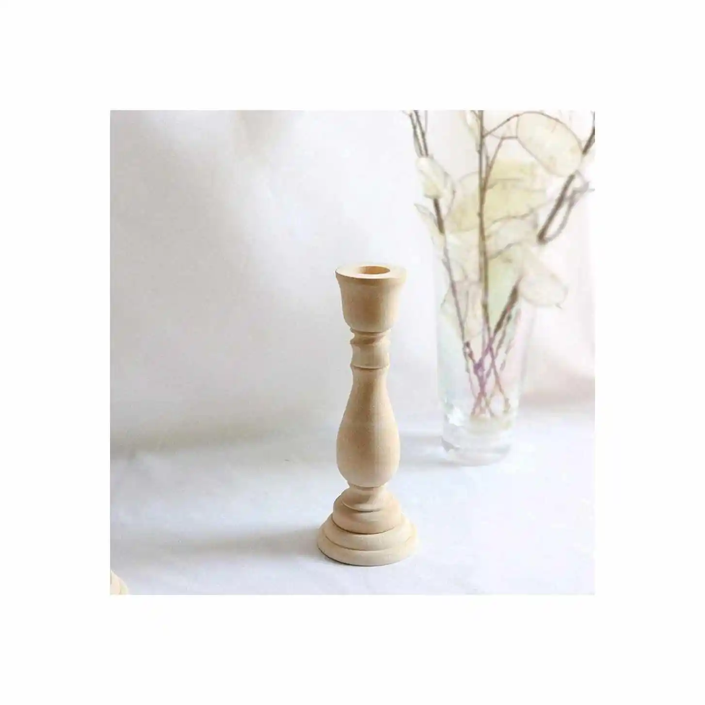 Simple Unfinished Wooden Candlestick,Handmade Polished Wooden Candle Stick