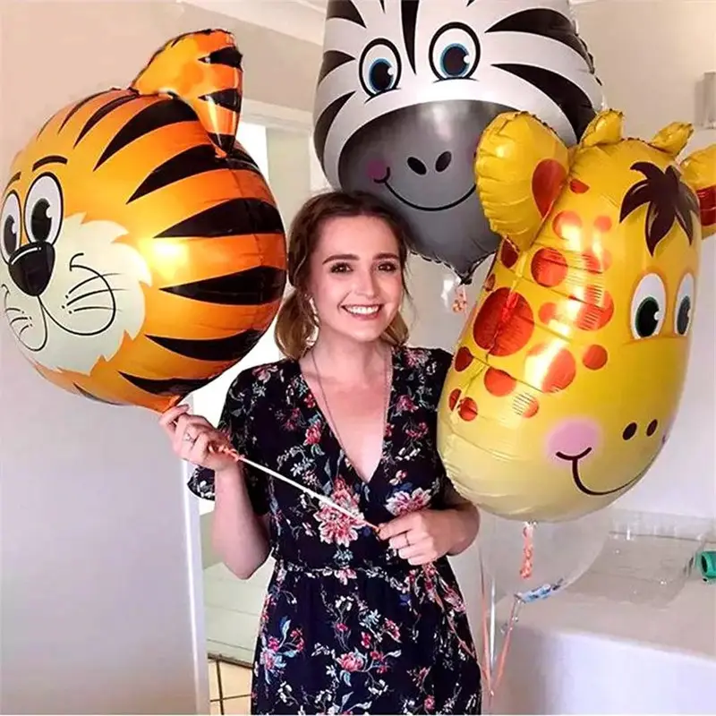 Mini globos de aluminio de animales para fiesta de cumpleaños, decoración para bebés, juguetes para niños, León, mono, cebra, ciervo, vaca, cabeza de Animal, globo de aire, 1 ud.