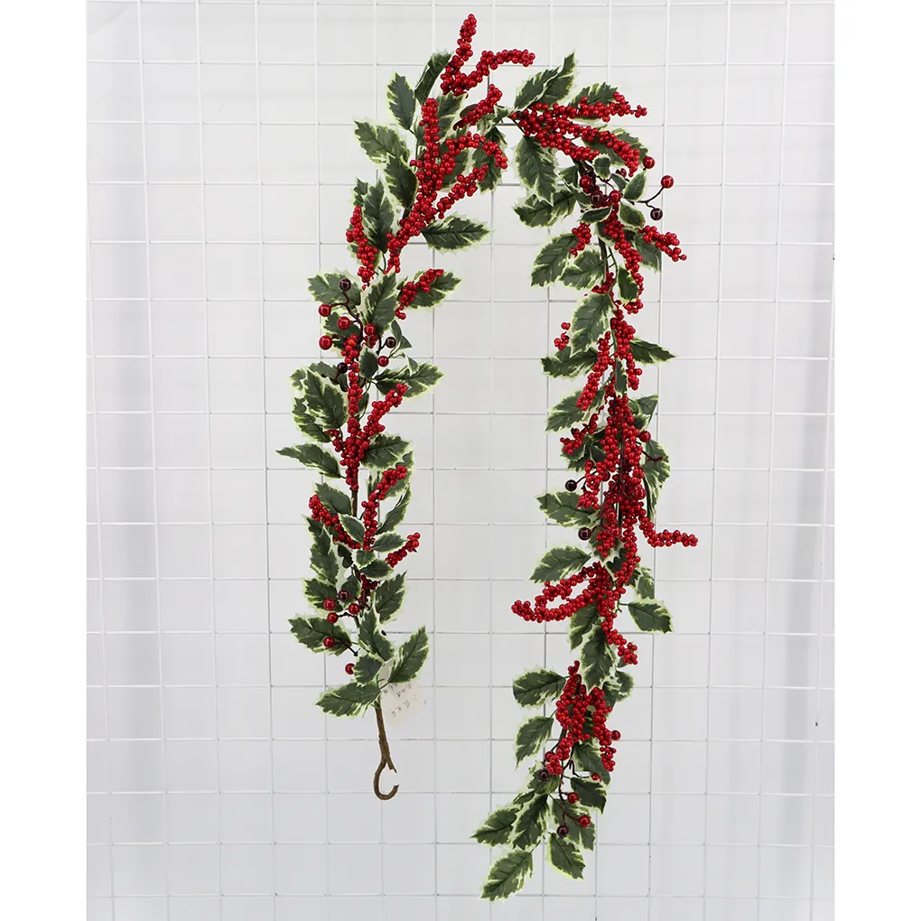 Cono de pino rojo, hojas de Navidad, borde blanco largo, decoración de vid de Navidad, gran oferta, fábrica de China, venta al por mayor