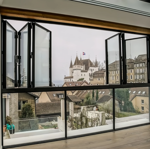 Extrem feiner Rahmen Aluminium-Klapp fenster aus gehärtetem Glas Schiebe-Stil mit festem Stil Französisches Design Villen Wärme isolation funktion - Product Image 6