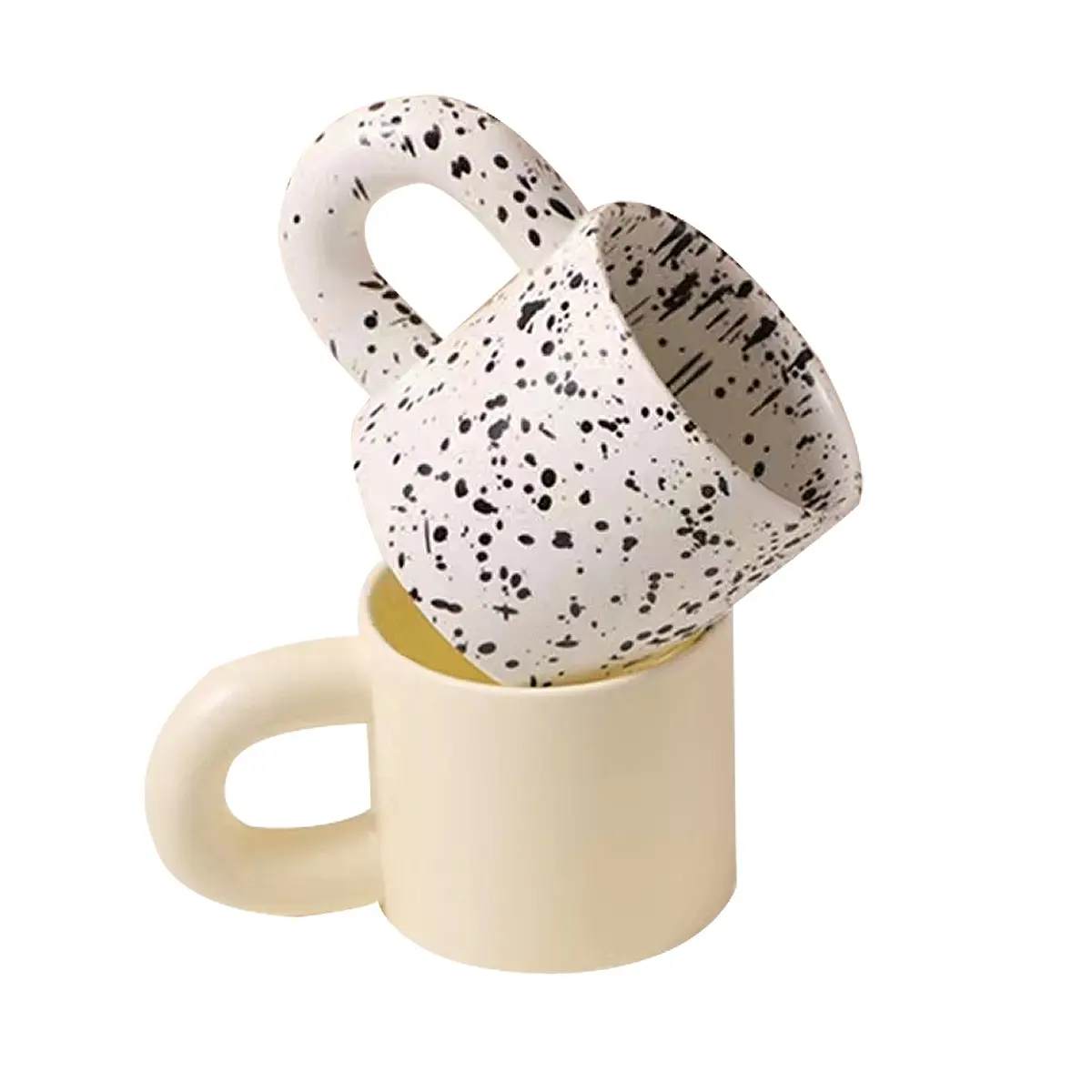 Coffee Cup Cute Fat White Enamel Mug Nordic Minimalism Ins Fat Big Handle Breakfast Ceramic Mug Promotional Mug