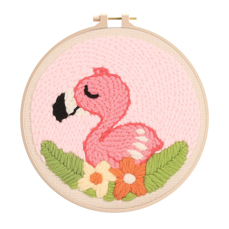 Oiseau rose broderie 8 pouces