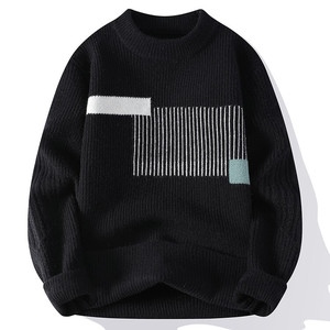 <strong>2025</strong> Vintage Men's Half-High Collar Crew Neck <strong>Sweaters</strong> Fashionable Loose Knitwear Crew Neck <strong>Design</strong> Autumn Winter Foreign Trade - Product Image 3
