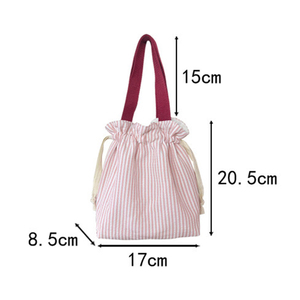 定制条纹拉绳午餐袋定制小手提袋带手柄帆布包 - Product Image 6