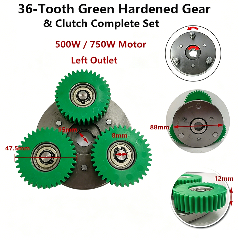 36-Tooth Green Hardened Gear & Clutch Complete Set-Left Outlet