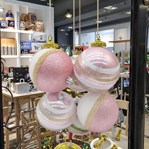 超市畅销书高品质8厘米4cps粉色塑料圣诞球圣诞树摆件装饰球热卖